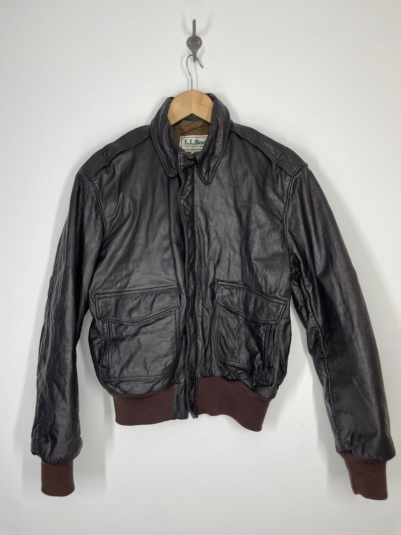 LL Bean Freeport Leather Bomber Flight Jacket - 40 Medium