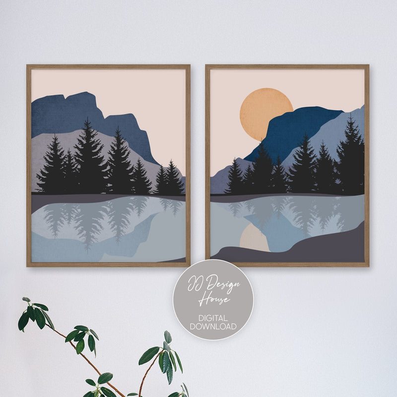 Printable Bedroom Decor, Above Bed Decor, Mid Century Modern Mountain Print