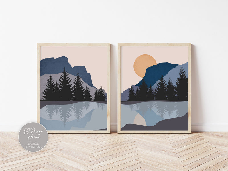 Printable Bedroom Decor, Above Bed Decor, Mid Century Modern Mountain Print