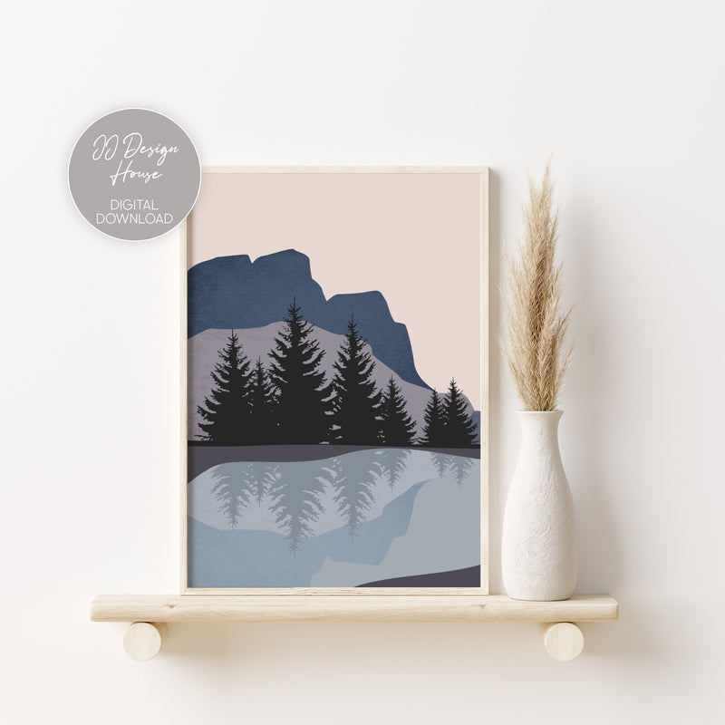 Printable Bedroom Decor, Above Bed Decor, Mid Century Modern Mountain Print