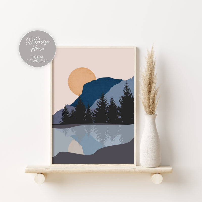 Printable Bedroom Decor, Above Bed Decor, Mid Century Modern Mountain Print