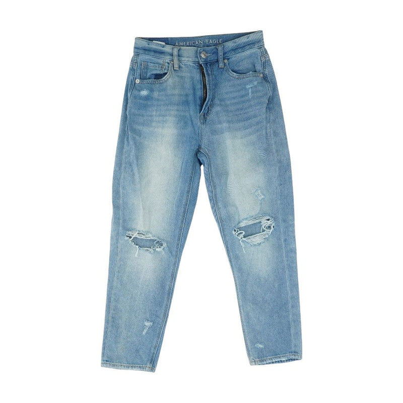 Blue Solid Mom Jeans