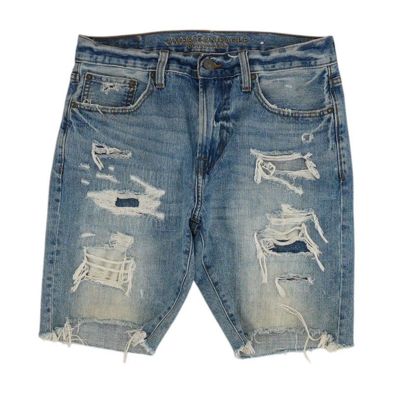 Blue Solid Denim Shorts