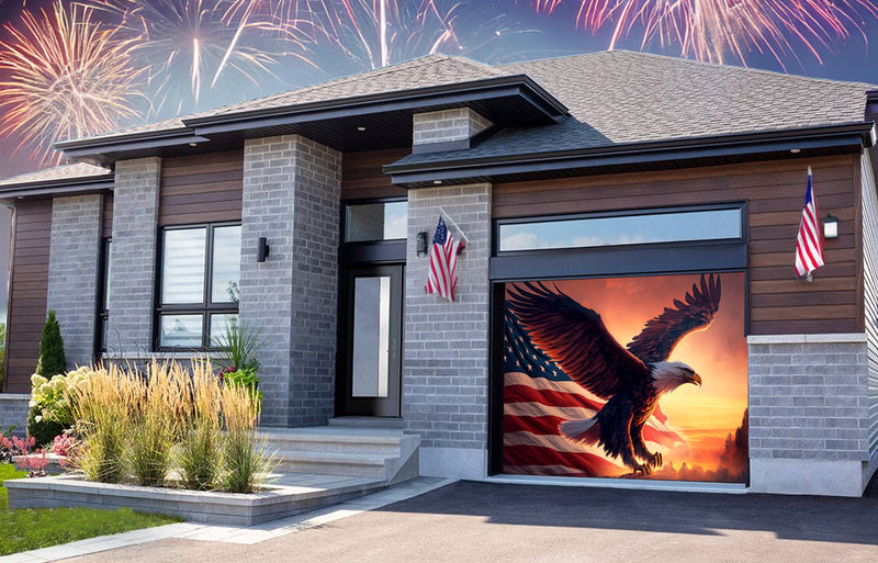 American Eagle And The Flag Of The United States Of America Garage Door Cover Banner
