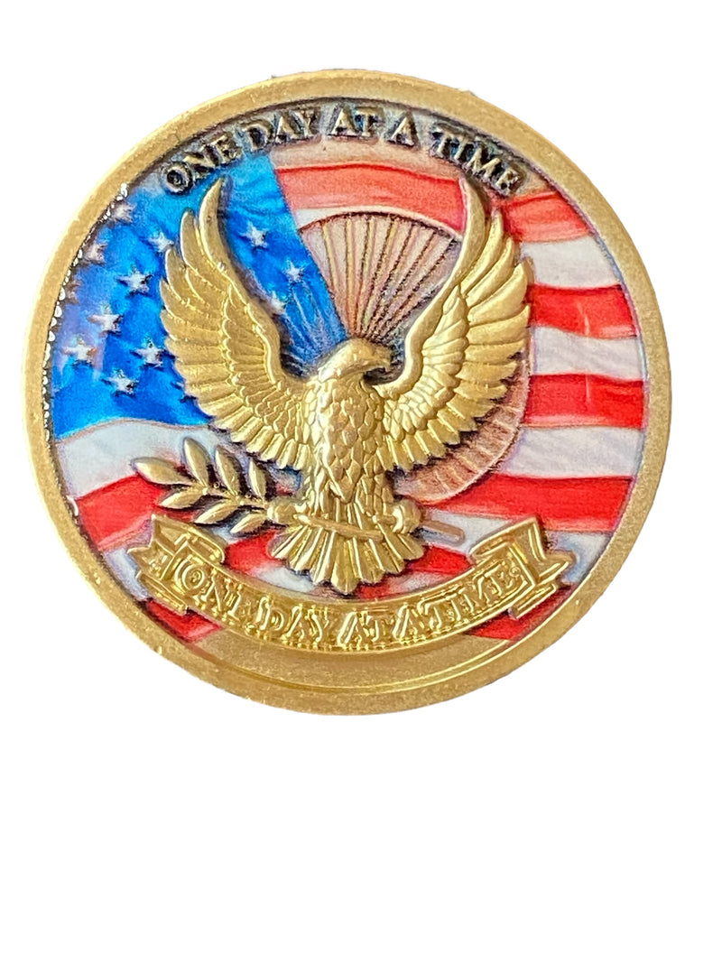 American Eagle USA Flag Patriotic One Day At A Time Medallion Serenity Prayer Chip