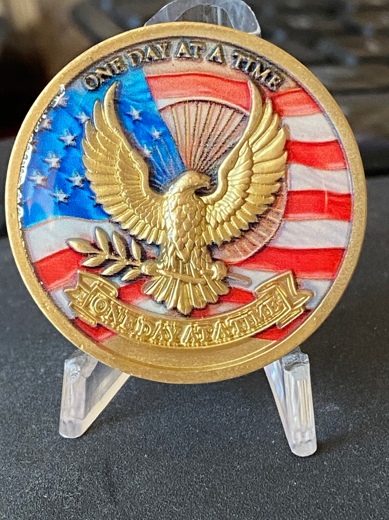 American Eagle USA Flag Patriotic One Day At A Time Medallion Serenity Prayer Chip