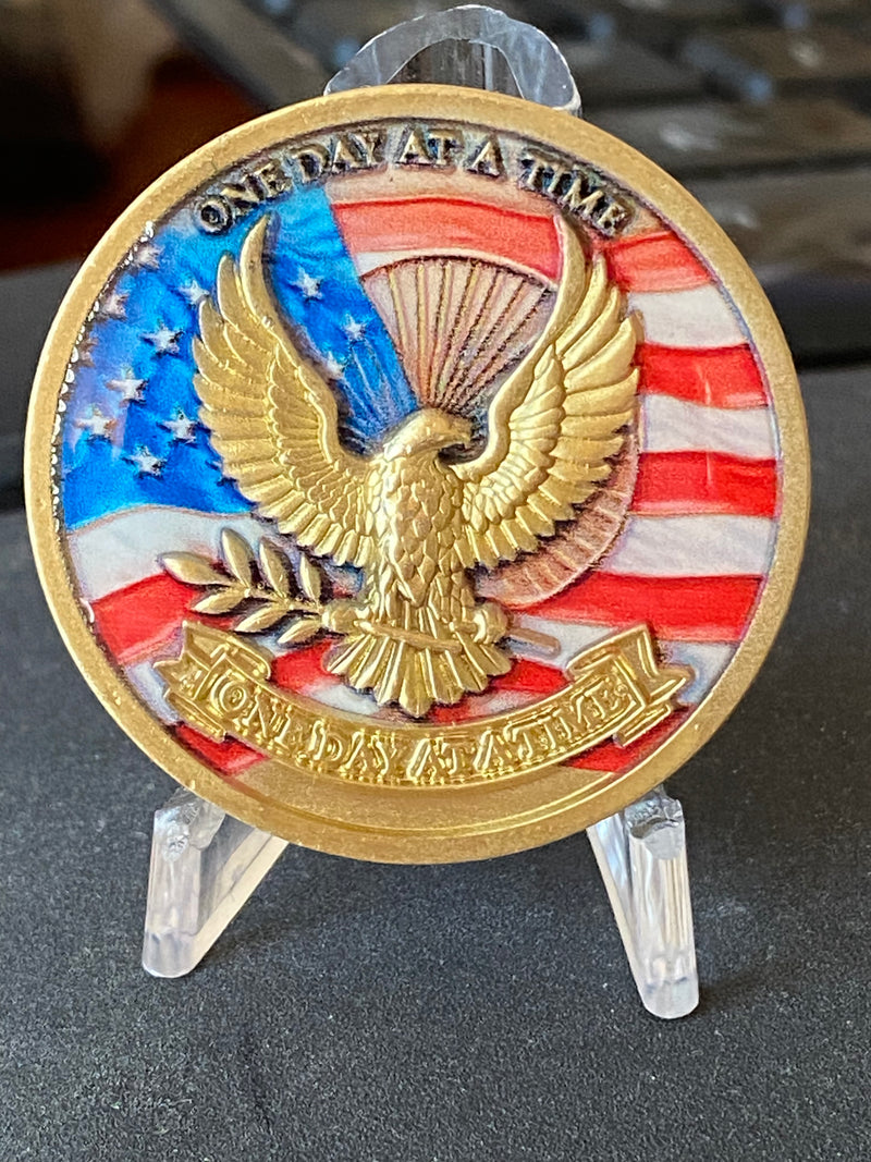 American Eagle USA Flag Patriotic One Day At A Time Medallion Serenity Prayer Chip