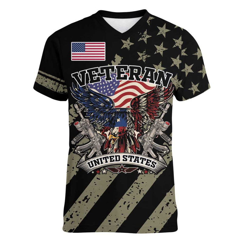 Custom Remembrance Day Women V-Neck T-Shirt American Eagle With USA Flags LT18