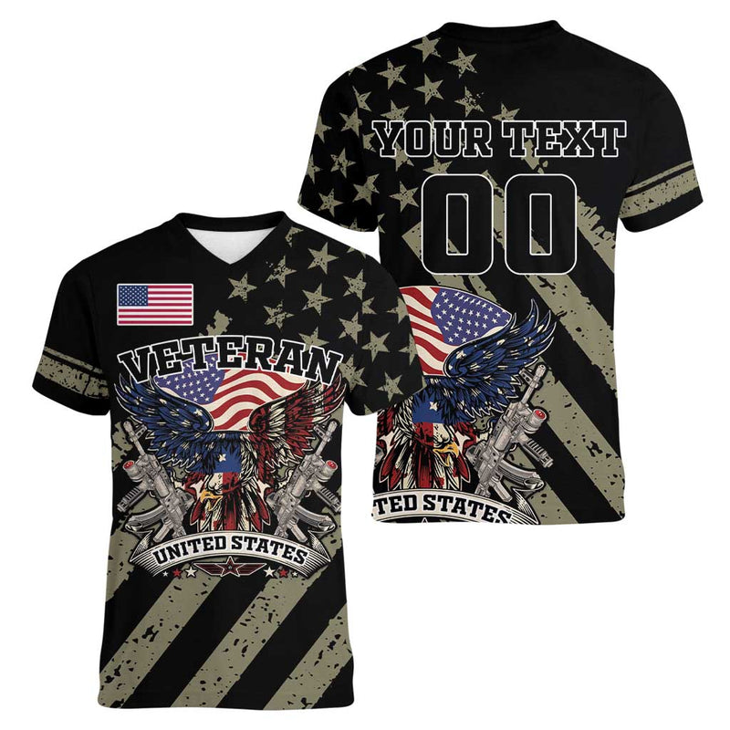 Custom Remembrance Day Women V-Neck T-Shirt American Eagle With USA Flags LT18