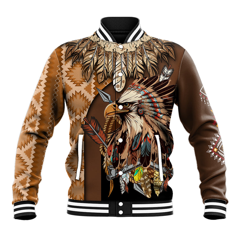 Native American Eagle Warrior Headdress Feathers Baseball Jacket TS04