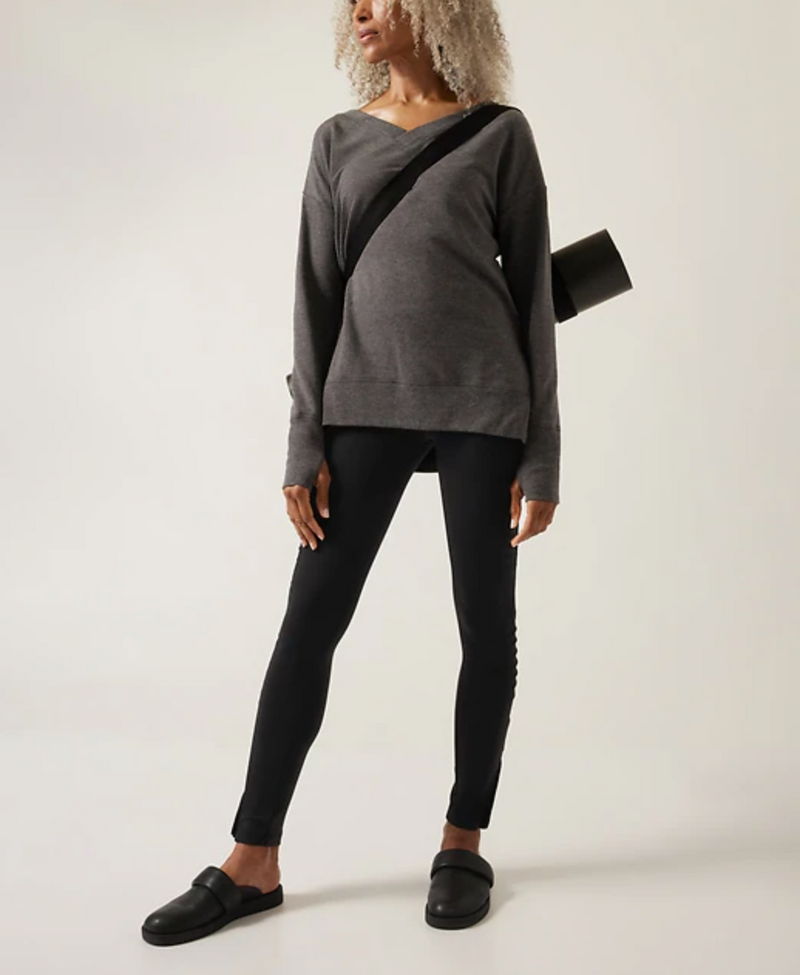 Athleta Charcoal Grey Heather Soft Coaster Luxe V-Neck Sweatshirt
