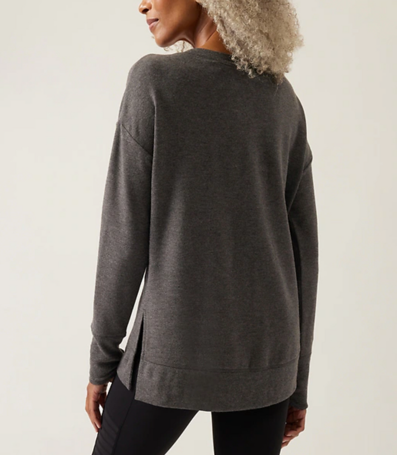Athleta Charcoal Grey Heather Soft Coaster Luxe V-Neck Sweatshirt