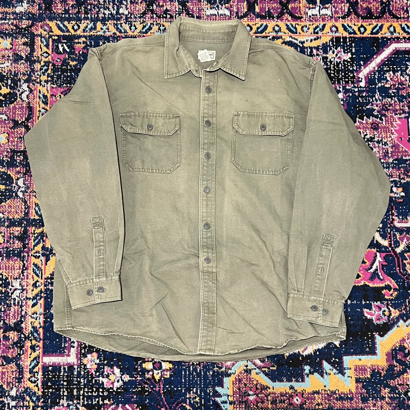 LL Bean Shirt Mens Olive Green Regular Fit Button Up Size X-Large