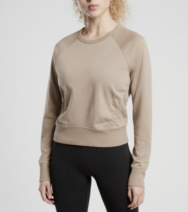 Athleta Brown Stone Beige Long Sleeve Sundown Puckered Sweatshirt