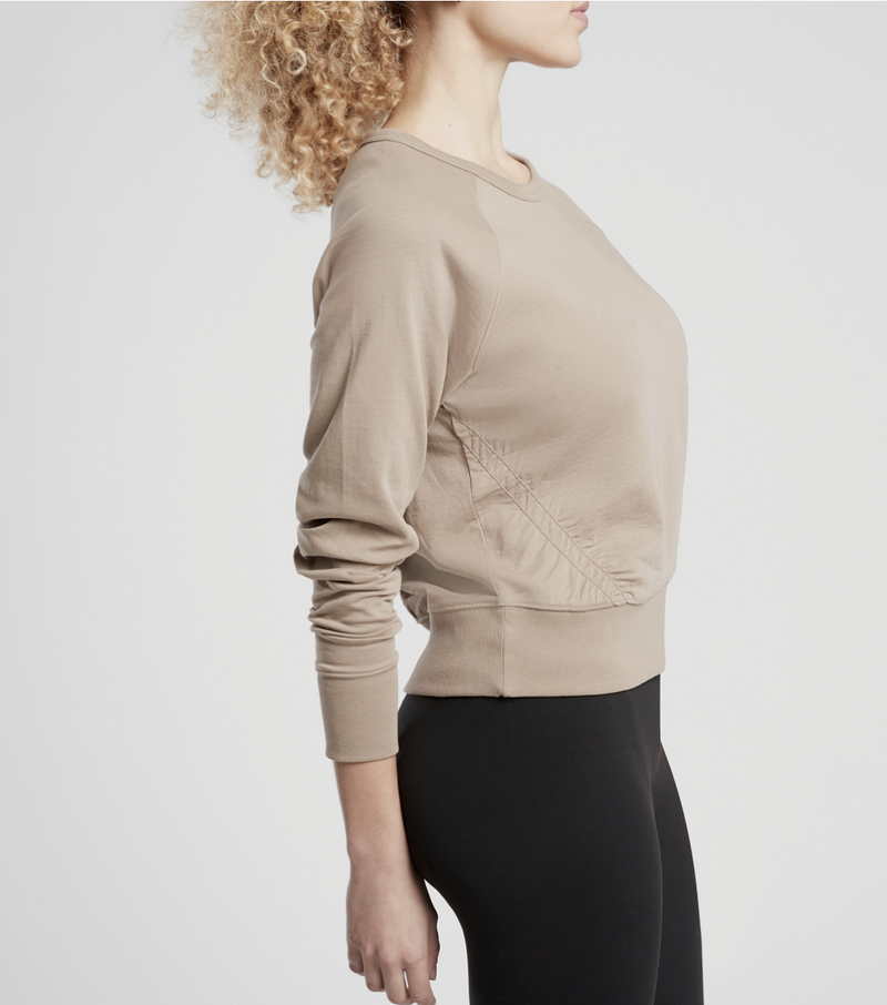 Athleta Brown Stone Beige Long Sleeve Sundown Puckered Sweatshirt
