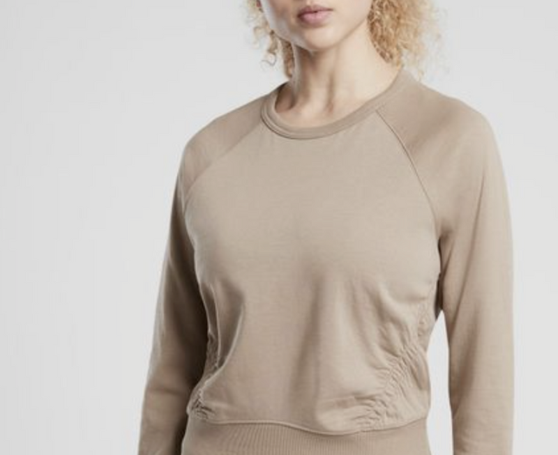 Athleta Brown Stone Beige Long Sleeve Sundown Puckered Sweatshirt