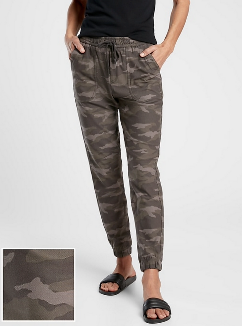 Athleta Black Olive Green Elastic Waist Camo Farallon Jogger Pants