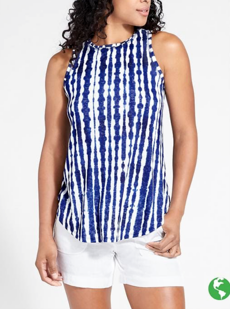 Athleta Navy Blue White Printed Sleeveless Breezy Top Tank