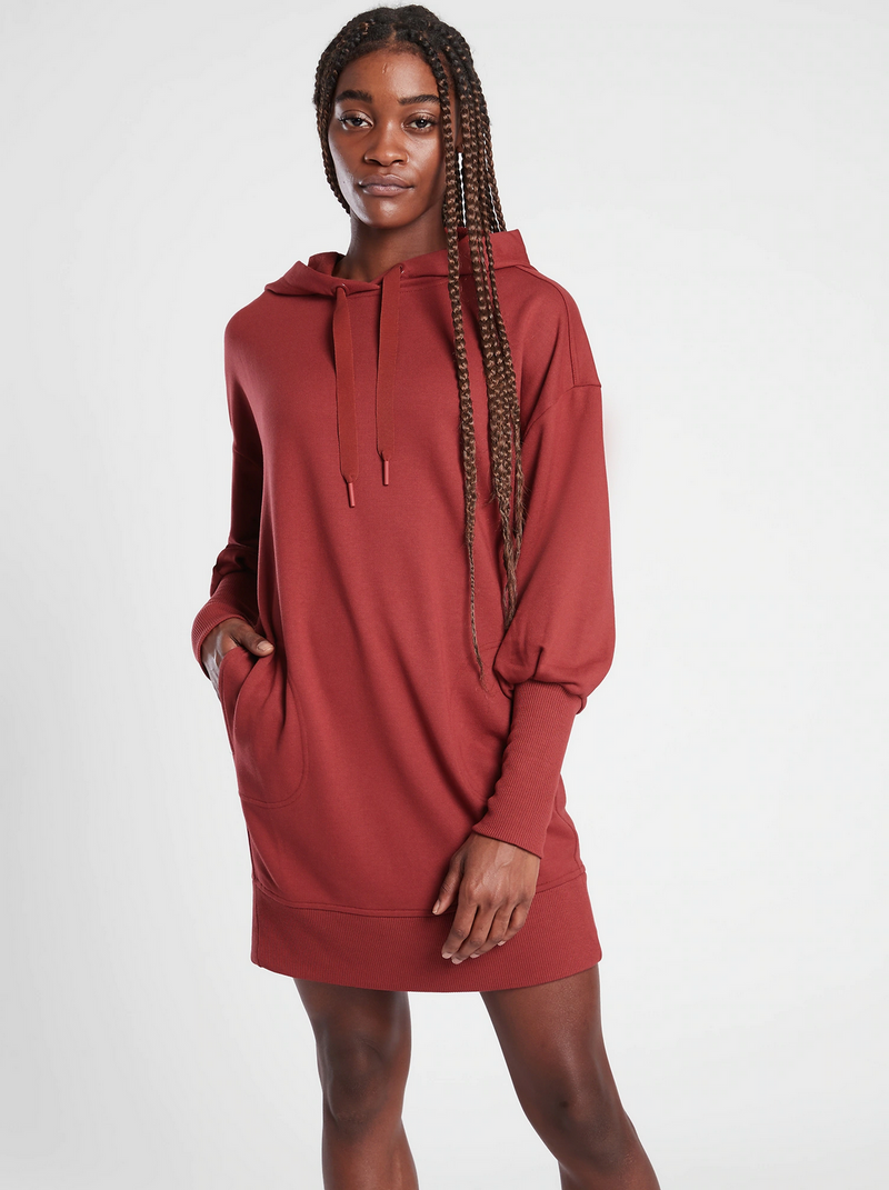 Athleta Canyon Red Long Sleeve Mala Hoodie Dress