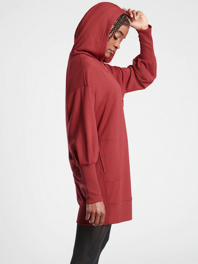 Athleta Canyon Red Long Sleeve Mala Hoodie Dress