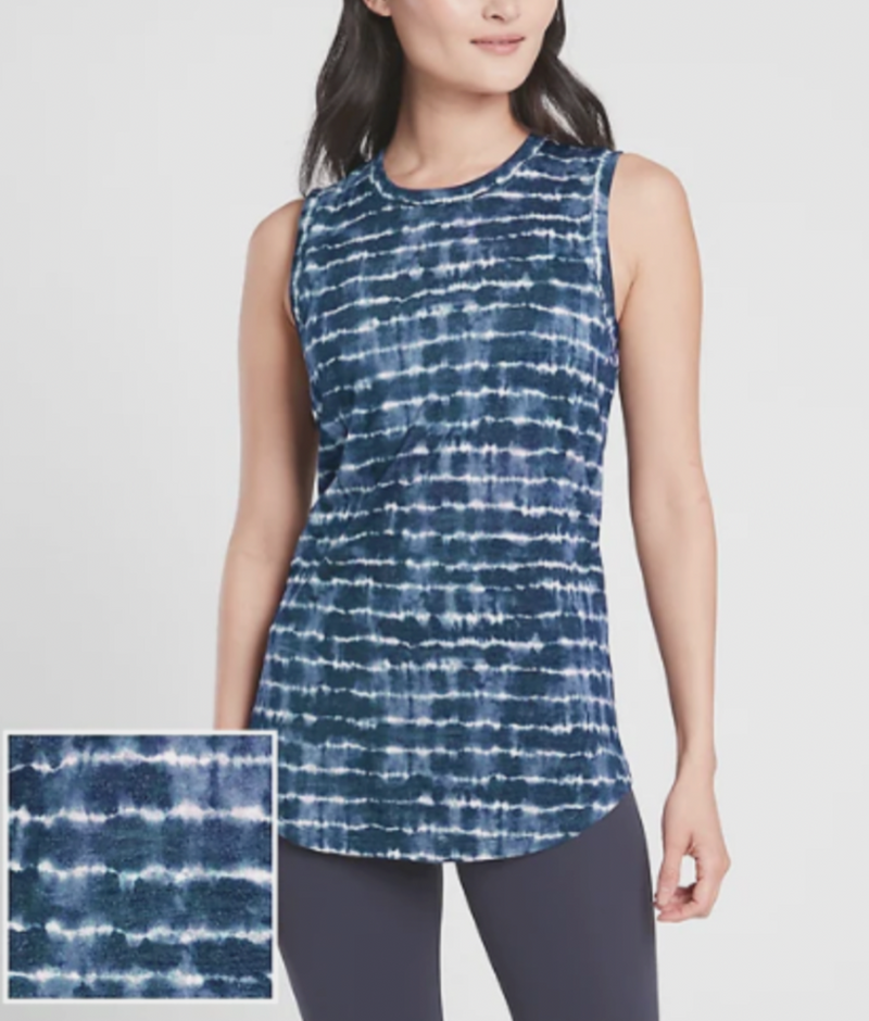 Athleta Navy Blue White Tie-Dye Stripe Sleeveless Breezy Top Tank