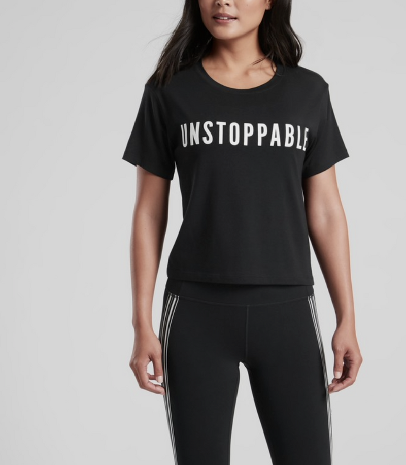 Athleta Black Unstoppable Graphic Short Sleeve Organic Daily Crop Tee Top