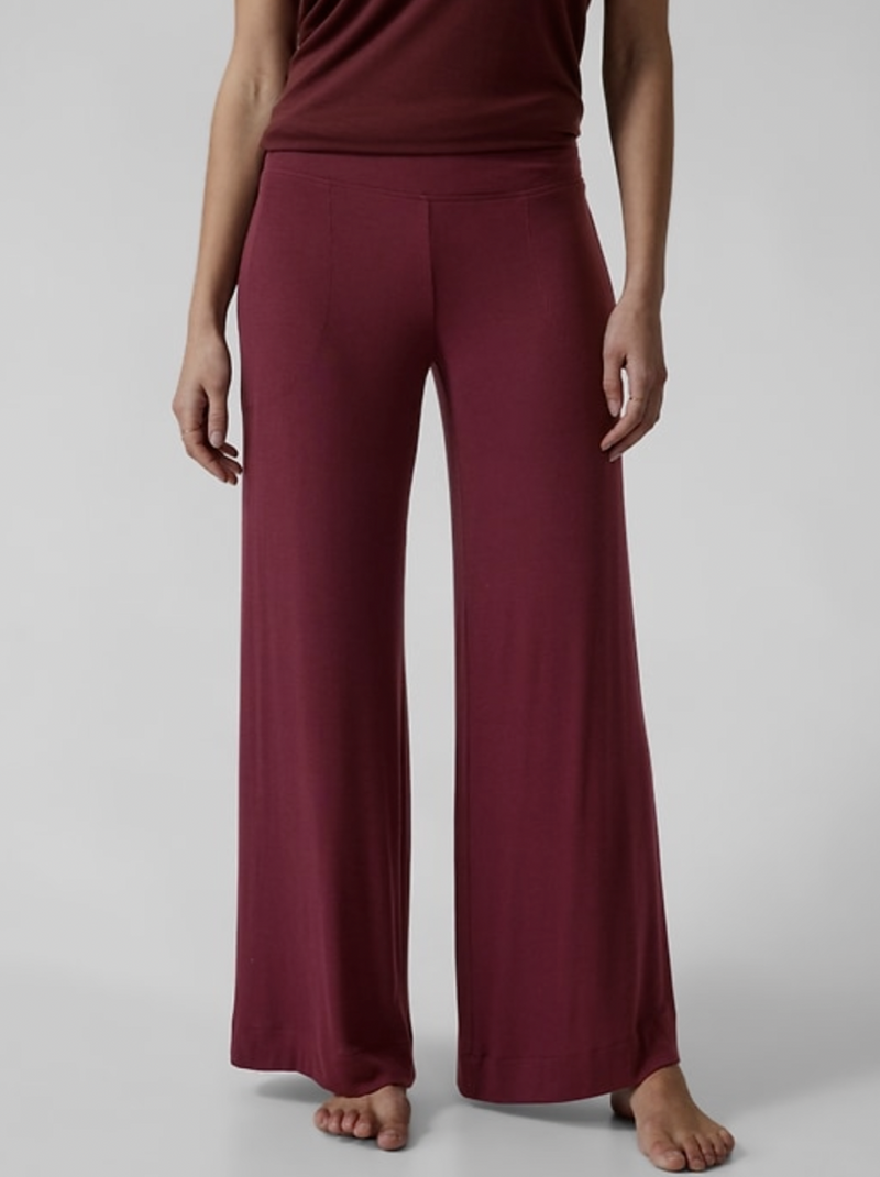 Athleta Deep Burgundy Well Rested Rib Sleep Wide Leg Soft Pajama Pant