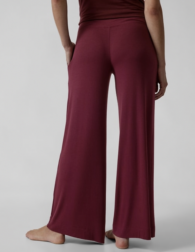 Athleta Deep Burgundy Well Rested Rib Sleep Wide Leg Soft Pajama Pant