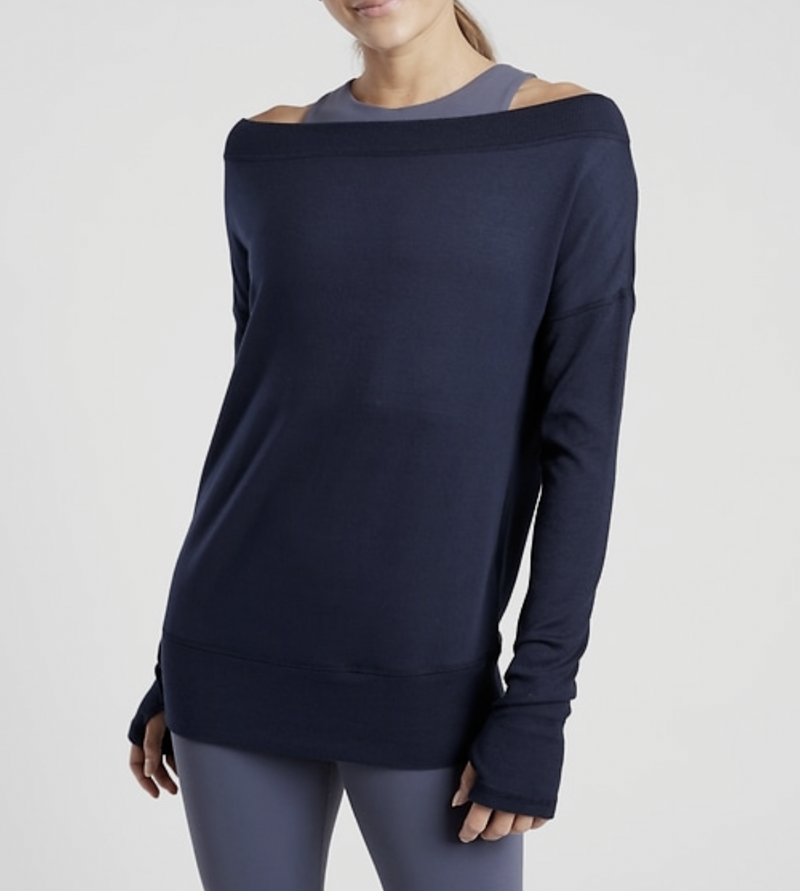 Athleta Navy Blue Long Sleeve Beyond Soft Barre Sweatshirt