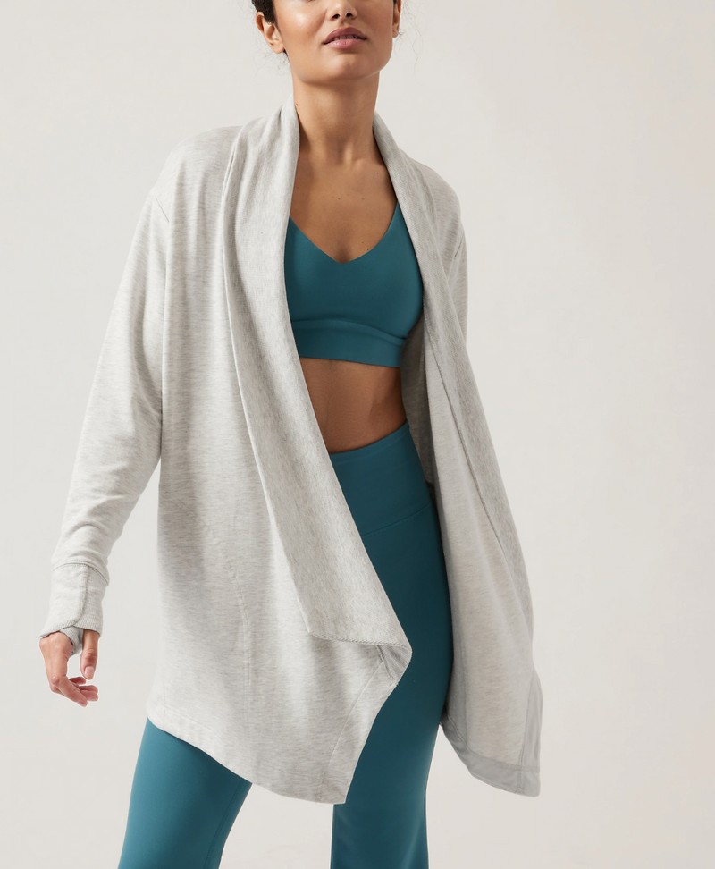 Athleta Light Grey Heather Nirvana Pranayama Restore Wrap Cardigan