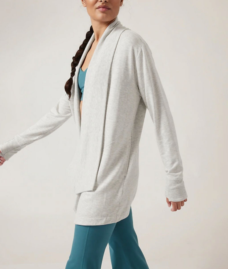 Athleta Light Grey Heather Nirvana Pranayama Restore Wrap Cardigan