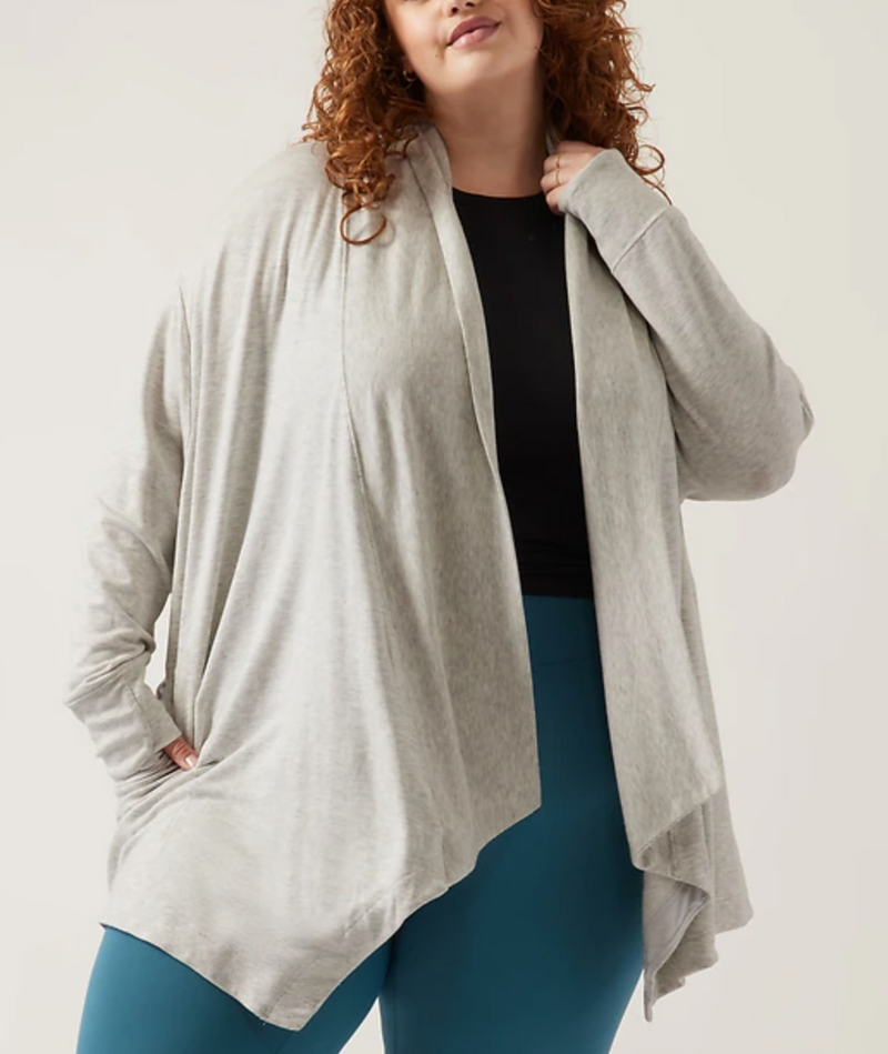 Athleta Light Grey Heather Nirvana Pranayama Restore Wrap Cardigan