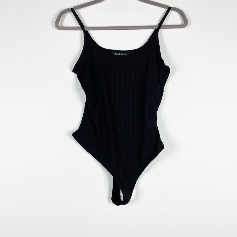 NEW Athleta Essence Strappy Ribbed Knit Stretch Scoop Neck Tank Bodysuit Black S