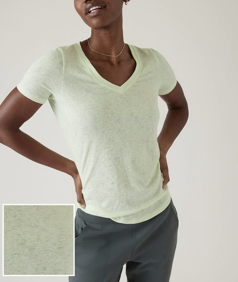 Athleta Stripe Calypso Scoop V-Neck Short Sleeve Breezy Tee Top