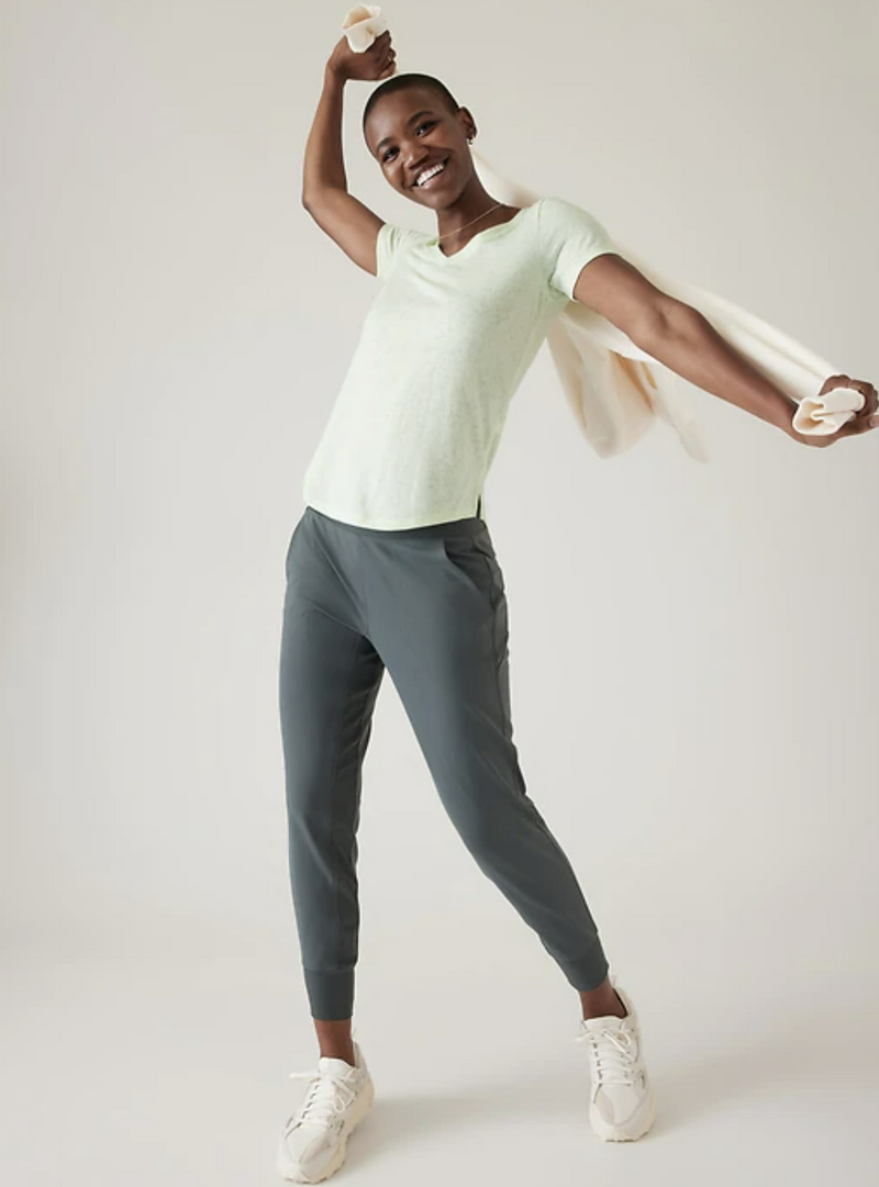 Athleta Stripe Calypso Scoop V-Neck Short Sleeve Breezy Tee Top