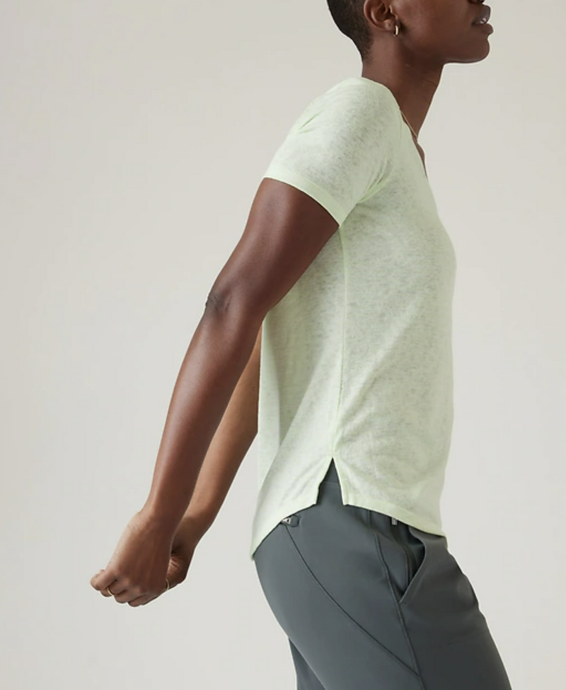 Athleta Stripe Calypso Scoop V-Neck Short Sleeve Breezy Tee Top