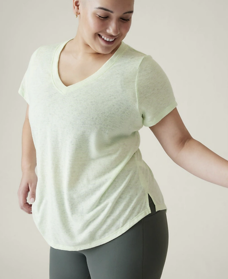 Athleta Stripe Calypso Scoop V-Neck Short Sleeve Breezy Tee Top
