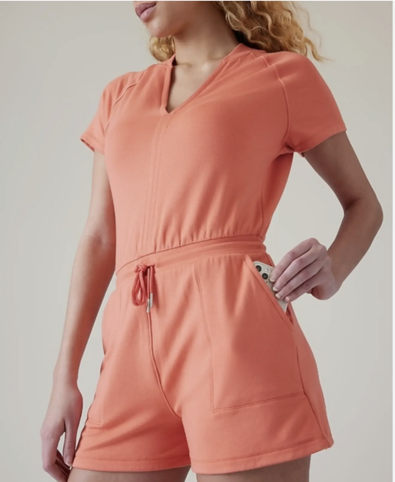 Athleta Soft Persimmon Short Sleeve Balance Romper