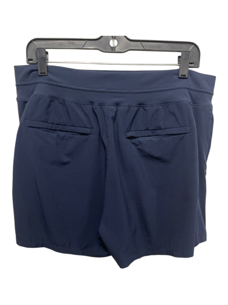 Athleta Size 14 Navy Polyester Blend Elastic Waist Pockets Ribbed Shorts