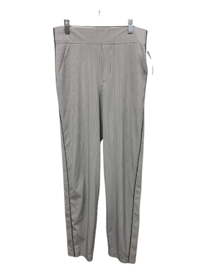 Athleta Size 4 Gray & Cream Polyester Blend Elastic Waist Pinstripe Pants