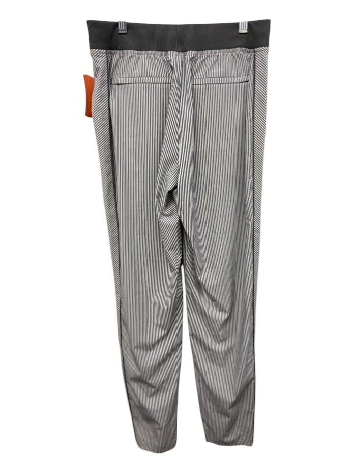 Athleta Size 4 Gray & Cream Polyester Blend Elastic Waist Pinstripe Pants