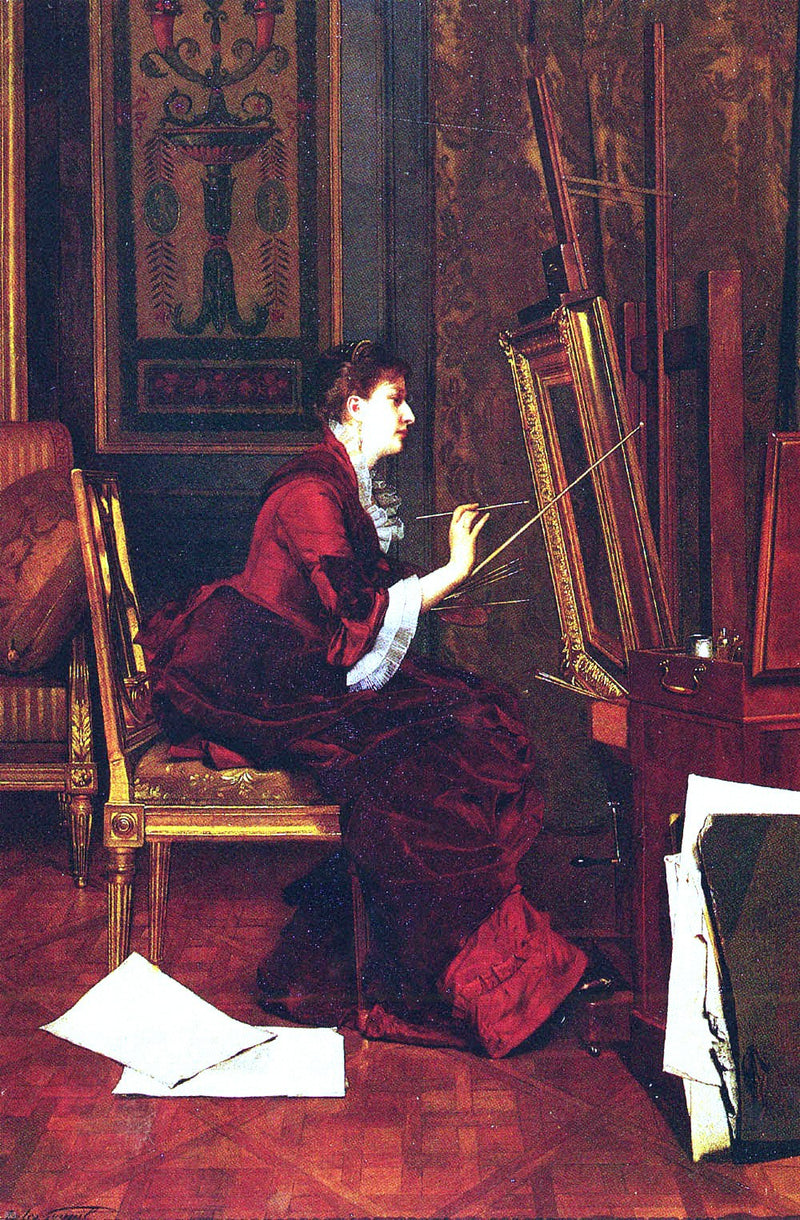 L'Artiste Dans L'Atelier by Jules Adolphe Goupil - Hand Painted Oil Painting