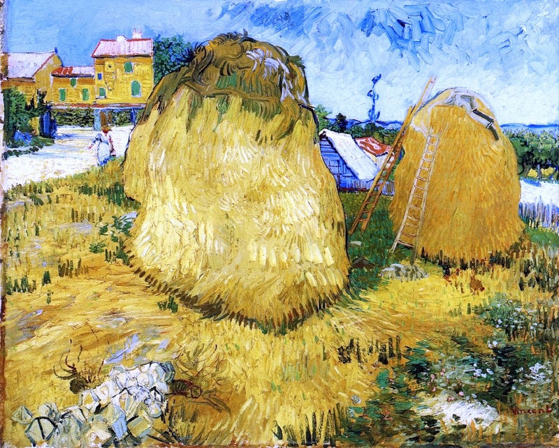A Stack of Wheat near a Farmhouse by Vincent Van Gogh - Hand Painted Oil Painting