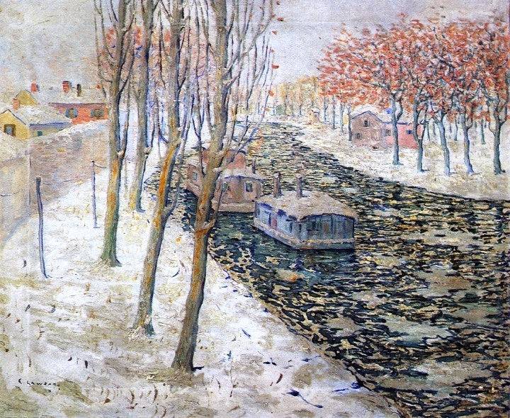 Canal Scene in Winter by Ernest Lawson - Hand Painted Oil Painting