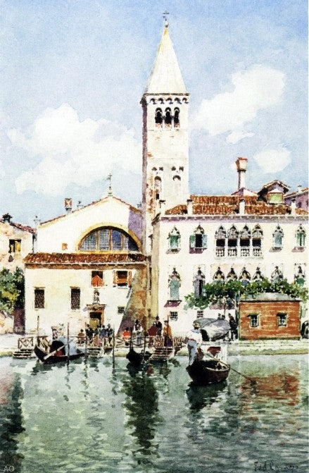Gondolas on a Venetian Canal by Federico Del Campo - Hand Painted Oil Painting