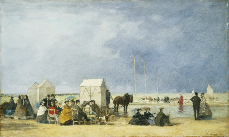 Beach Scene Oil Painting - A Vivid Coastal Social Gathering