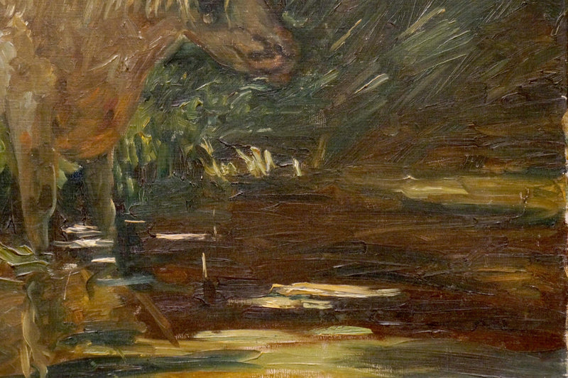 Oil painting Cow at the pond