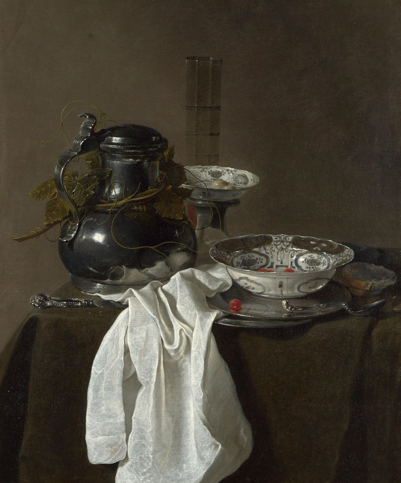 Still Life with a Pewter Flagon and Two Ming Bowls