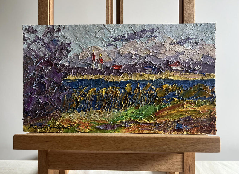 Oil painting River and golden field Boris Serdyuk
