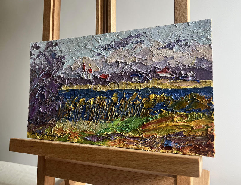 Oil painting River and golden field Boris Serdyuk